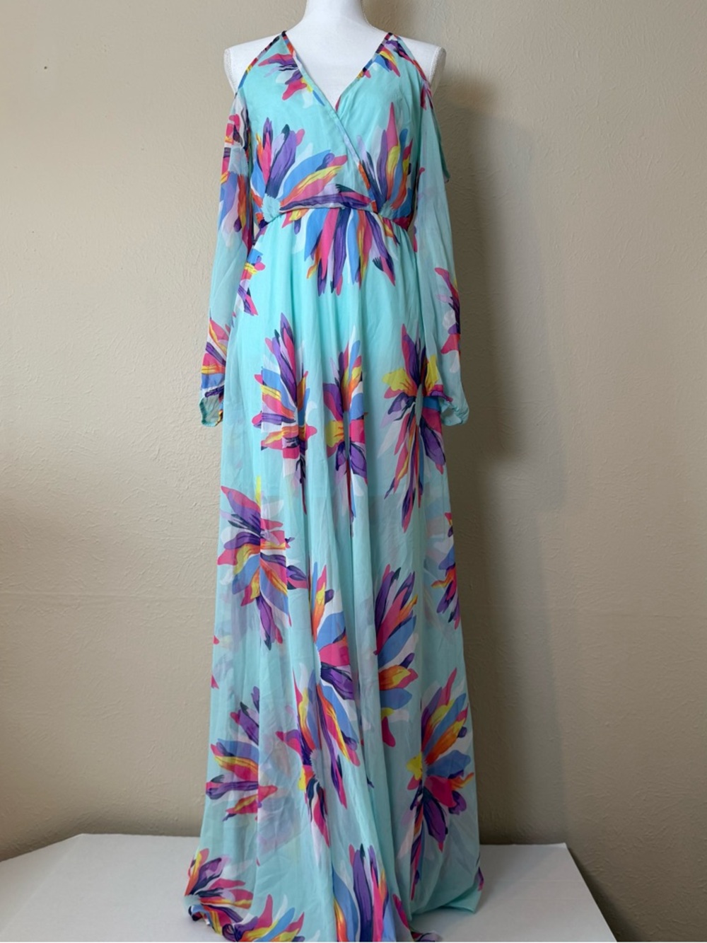 Judith March Aqua Maxi Dress with Multicolor Floral Print